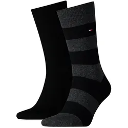 TOMMY HILFIGER Herren Socken, 2er Pack - Rugby Sock, Strümpfe, Streifen, uni/gestreift Schwarz 43-46