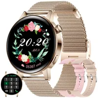 SGDDFIT Smartwatch Damen mit Telefonfunktion 1.36" Zoll HD Armbanduhr SpO2 Pulsmesser Schlafmonitor Menstruationszyklus Schrittzähler Musikplayer Android iOS, Geschenke für Frauen (Gold)