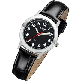 REGENT Damen Armbanduhr F1071 Leder, schwarz - Schwarz/Schwarz