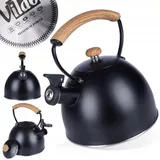 NEU Edelstahl Wasserkessel 2 5l Schwarz Induktion Softgriff Pfeife Teekanne