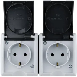 REV Ritter Doppelsteckdose IP44 Aufputz Grau 2 St.