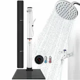 Solardusche 40 l Premium Silber mit Bodenplatte Anthrazit integrierter Thermometer Wassertemperatur bis zu 60�C Pooldusche Snap-In Technologie inkl.