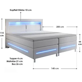 Juskys Boxspringbett Norfolk Weiß 140 x 200 cm