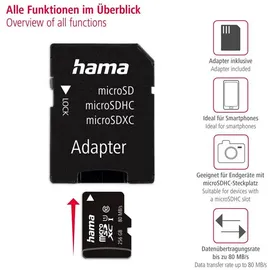 Hama microSDXC 256GB Class 10 80MB/s UHS-I + SD-Adapter