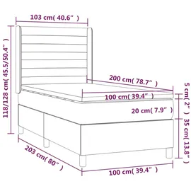 vidaXL Boxspringbett mit Matratze & LED Taupe 100x200 cm Stoff