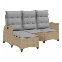 vidaXL Gartensofa mit Liegefunktion Kissen L-Form Beige Poly Rattan