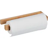 Relaxdays Küchenrollenhalter Wand, Bambus Rollenhalter für Küche, Küchenpapierhalter, ohne Bohren, HBT: 3x31x9 cm, natur