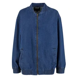 Jeansjacke URBAN CLASSICS "Urban Classics Ladies Oversized Skater Jacket", Damen, Gr. L, mid tiefblau washed, 100% Baumwolle, unifarben, klassisch, normal, amerikanischer Ausschnitt, Langarm, Jacken