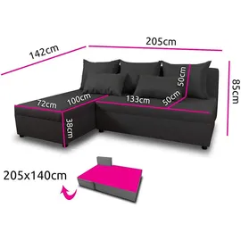 Sofnet Ecksofa Schwarz, Textil, 5-Sitzer, L-Form,Rechteckig, 205x142 cm, Wohnzimmer, Sofas & Couches, Wohnlandschaften, Ecksofas