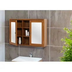 Mendler Teak-Spiegelschrank HWC-M85, Badspiegelschrank, hochwertiges B-Grade-Teak (Kernholz, 20-30 Jahre), 70x100x20cm
