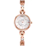 JewelryWe Uhren Damen Analog Quarz 30m wasserdichte Armbanduhr Elegant Einfach Strass Metallarmband Beiläufige Uhr Spangenuhr mit weißem runden Zifferblatt und Uhrenwerkzeug Rosegold