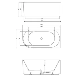 a&n&a aQualine TIBERA STRIP R Eckbadewanne 150 x 75 cm (Aqualine-E1037G)