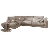 KAWOLA Ecksofa, Taupe, Echtholz, 3-Sitzer, Füllung: Komfortschaum, Ottomane links,