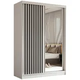 AX Living Schwebetürenschrank, Weiß, Schwarz, Kunststoff, Teilmassiv,Kiefer, Rechteckig, 150x216x61 cm, Hergestellt in Europa, FSC Mix, Reach, Schlafzimmer, Kleiderschränke, Schwebetürenschränke