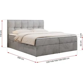 MKS Meble Boxspringbett 160x200 mit Bettkasten, Bett mit Multipocket - Matratze H4 Topper, Polsterbett 160x200 mit Bettkasten Kopfteil, Boxspringbett mit Mat... - Hellgrau
