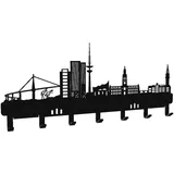 steland metallmanufaktur® Hamburg Skyline Schlüsselboard aus Stahl, Schlüsselbrett und Halterung für Schlüssel, Jacken, Handtücher (Schwarz, Hamburg)
