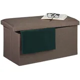 Relaxdays Sitzbank Leinen-Optik, gepolstert, Flur, Schlafzimmer, Truhenbank, HBT 38x76,5x38,5cm, Graubraun