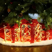 salcar 3er Set LED Geschenkbox Weihnachten mit Schleife, Deko Beleuchtete Geschenkboxen für Innen und Außen mit 8 Beleuchtungsmodi, Warmweiß