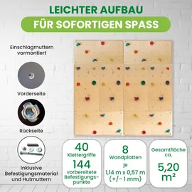 Gartenpirat Kletterwand Indoor mit bunten Klettersteinen 114 x 57 cm Natur