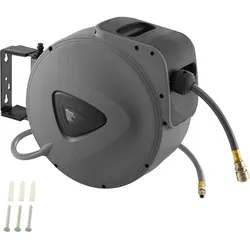 tectake® Druckluftschlauch mit Trommel, mit 1⁄4 Zoll Schnellkupplung, Drehbereich 180°, inklusive Montagematerial