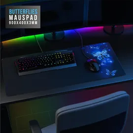 CSL Gaming Mauspad, XXL, 900 x 400 x 3 mm, Schreibtischunterlage, extralarge, waschbar, Schmetterlinge