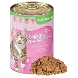 18 x 400 g Lecker.Pet® Leo's Saftige Fleischmahlzeit mit Pute & Gemüse Katzenfutter Nassfutter