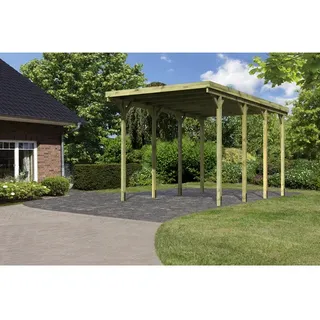Karibu Carport 384 x 588 cm grau kesseldruckimprägniert inkl. H-Pfostenanker