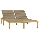 vidaXL Gartenliege Gartenliege Doppelliege Sonnenliege mit beiger Auflage Holzliege Kiefe beige