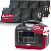 ELMAG Solargenerator-Set ENERGY 1200 + SOLAR 100 DUO 1200W, LiFEPO4 Akku, 992wh, 2x100wp Pv-panel