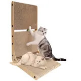 Heikoeco Kratzbrett L-förmige Kratzbretter Katze mit Ballspielzeug,kratzpappe für katzen, (mit Katzenminzekugel und Glöckchen), Von M bis XXL, Für Katze bis 12 kg braun 40 cm x 39 cm x 60 cm