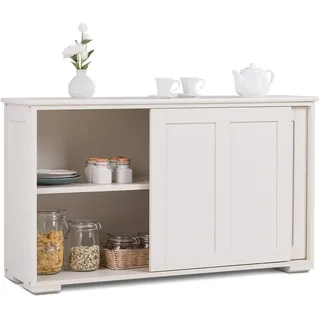 Fantask 107 x 33 x 60 cm Sideboard,Beistellschrank, Küchenschrank mit Schiebetüren in Cremeweiß, höhenverstellbarer Ablage