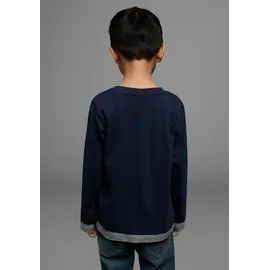Kidsworld Langarmshirt "ACHTUNG AUSGEFUCHST", Jungen, Gr. 92/98, blau (marine), Jersey, Obermaterial: 100% Baumwolle. Einsatz: 85% Baumwolle, 15% Viskose, bedruckt, Basic, Shirts Langarmshirt, Shirt mit coolem Fuchsdruck
