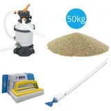 Bestway - Poolsauger AquaCrawl & Sandfilterpumpe 3028 L/u & Filtersand 50 kg & WAYS Scheuerbürste
