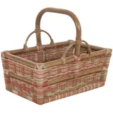 Stabiler Tragekorb aus Rattan/Einkaufskorb mit Bügel/Korb/ Shopper (Rot-Braun)