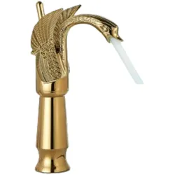 KLARWERK ADRIAN | Design Edelstahl hohe Badarmatur  in Schwan Optik |Gold luxuriöse Waschtischarmatur Hotel Gastronomie |Mischbatterie freistehende Waschbecken