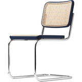 Thonet - S 32 V Stuhl, Chrom / Buche dunkelblau (TP 259) / Rohrgeflecht mit Stützgewebe