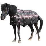 Gallopoff 600D Regendecke für Shetty & Fohlen, Wasserdicht, Winddicht, Atmungsaktiv, Reißfest, Ohne Füllung (0 g) Ponydecke Rot kariert 90 cm