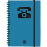 Finocam - Adressbuch (Telefonbuch) mit doppelter Spiralbindung und Gummibandverschluss | 48 Blatt | Adressbuch (Telefonbuch) A5 Einband mit doppelter Spiralbindung - Farbe Blau