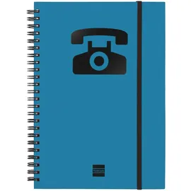 Finocam - Adressbuch (Telefonbuch) mit doppelter Spiralbindung und Gummibandverschluss | 48 Blatt | Adressbuch (Telefonbuch) A5 Einband mit doppelter Spiralbindung - Farbe Blau