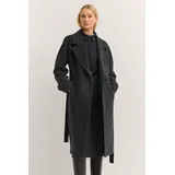 Bugatti Trenchcoat "Loose Fit", Damen, Gr. 38, grau (280, dunkelgrau), 70% Wolle, 20% Polyester, 10% Polyamid, unifarben, loose fit, Mäntel, Oversized, Flexcity Stretch mit Bindegurt