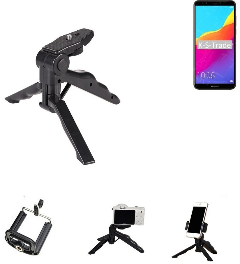 K-S-Trade für Huawei Y7 Pro 2018 Smartphone-Halterung, (Stativ Tisch-Ständer Dreibein Handy-Stativ Ständer Mini-Stativ) schwarz
