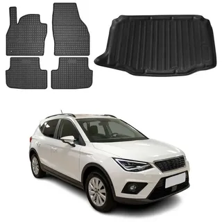 OMAC Auto-Fußmatten Kofferraumwanne Set für Seat Arona 2017-2025 Untere Gummi Schwarz 5x (5 St), für Seat Arona 2017-2025 Untere Seat Arona 2017-2025 Untere, Einfache Installation,Antirutsch,Leicht zu reinigen schwarz