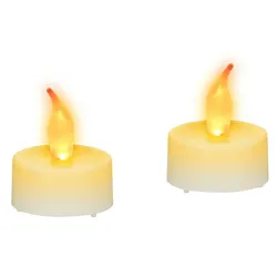 Relaxdays LED-Teelicht 2er Set, stimmungsvolle Partylichter, LED-Flackerlichter mit gelber Flamme, mit Batterien, weiß