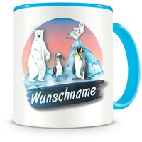 Samunshi® Kindertasse mit Namen Tasse Eisbär Pinguine Personalisierte Tasse mit Namen Kinder Kinderbecher mit Namen Kindergarten blau 300ml
