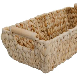 Relaxdays Aufbewahrungskorb geflochten aus Wasserhyazinthe mit Henkel 21 x 46 x 15 cm braun