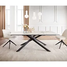 DeLife Esstisch Edge 200x100 Keramik Calacatta Luxe Weiß-Gold-Grau Kreuzgestell Rechteck Schwarz, Esstische