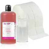 NAILS FACTORY | N&BF High Gloss Finish Nagel Cleaner mit Duft 500ml + Dispenser (Weiss) + 1000 Zelletten Pads (2 Rollen à 500 Stück) Isopropanol-Alkohol & pflegenden Öle – Nail-Cleaner (Kirsche)