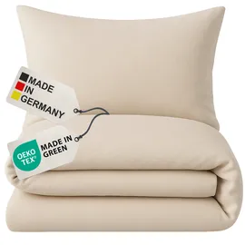 nyvi Biber Winter Bettwäsche Deluxe mit Reißverschluss - Flauschige Bettgarnitur, 100% Baumwolle, 145g/m2, Einlaufschutz Farbe:Beige;Größe:135x200 cm