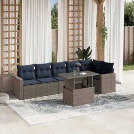 vidaXL 7-teiliges Gartensofa-Set mit Kissen, grau, Polyrattan - Grau