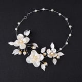 IYOU Blumenmädchen Haarschmuck Silber Blume Perle Stirnband Blatt Geburtstag Kommunion Haarteil für Prinzessin Kostüm Hochzeit (Silber)